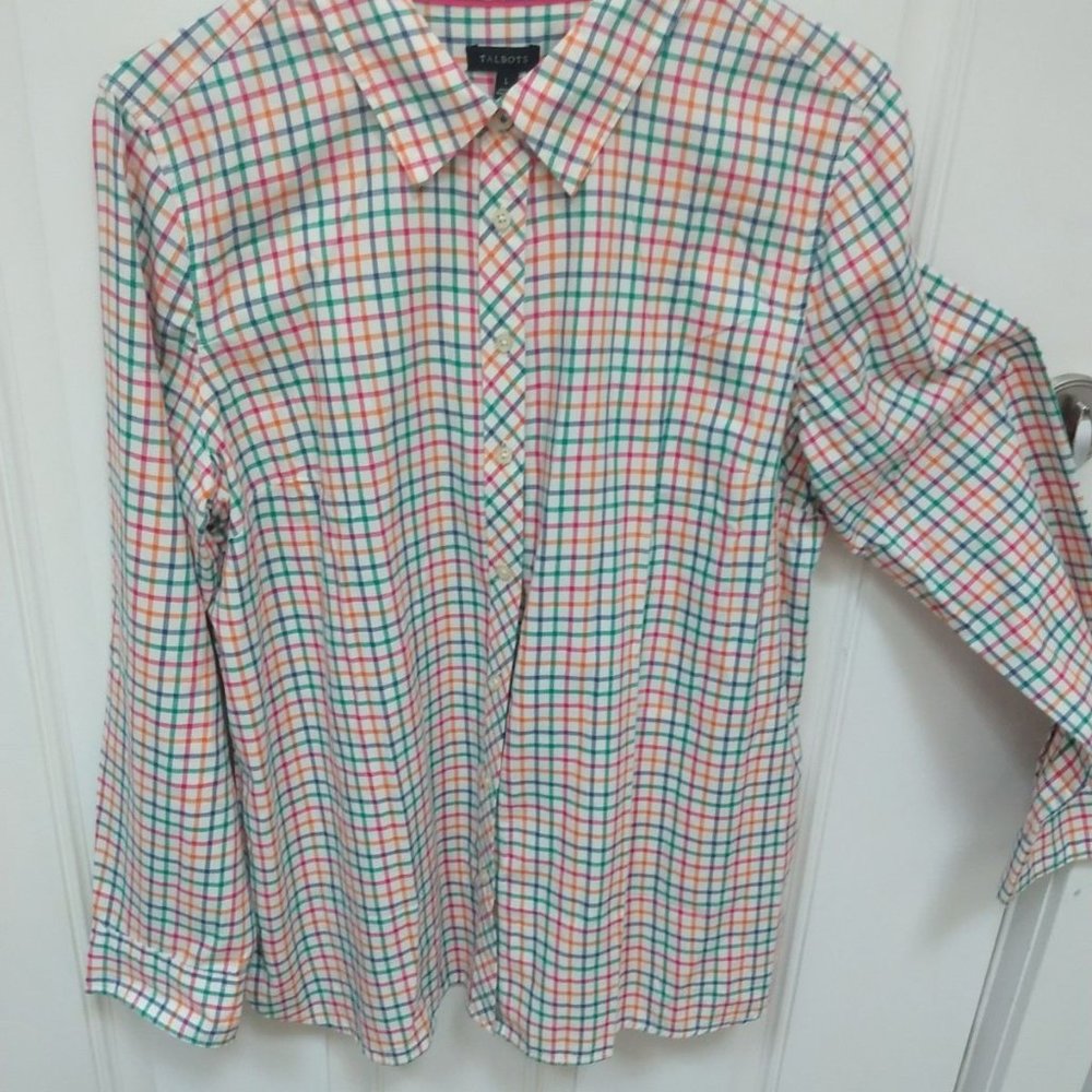 Talbots-Plaid Button-Up Shirt Down L